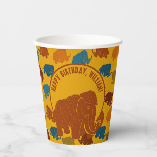 Rust & Gold Cartoon Wooly Mammoth Personalisiert Pappbecher