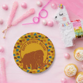 Rust & Gold Cartoon Wooly Mammoth Personalisiert Pappteller (Party)