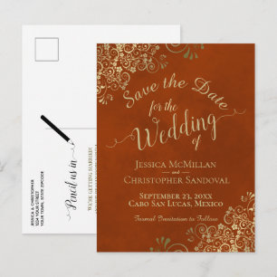Rust & Gold Chic Kalligrafie Hochzeitseinladung Ankündigungspostkarte