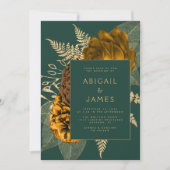Rust Gold Floral Emerald Green QR Code Hochzeit Einladung (Vorderseite)
