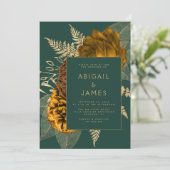 Rust Gold Floral Emerald Green QR Code Hochzeit Einladung (Stehend Vorderseite)