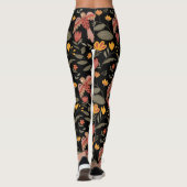 Rust Gold & Green Blume & Birnen auf schwarzen Leg Leggings (Rückseite)
