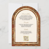 Rust Gold marokkanischen QR Code Sikh Arch Wedding Einladung (Rückseite)
