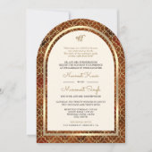 Rust Gold marokkanischen QR Code Sikh Arch Wedding Einladung (Vorderseite)