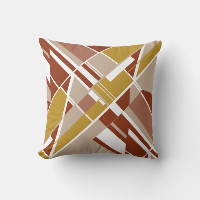 Rust Gold Tan White Diagonal Crisscross Abstrakt Kissen (Vorderseite)