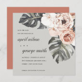 RUST GRAY MOSTRERA FLORAL SAVE THE DATE CARD DANKESKARTE (Vorne/Hinten)