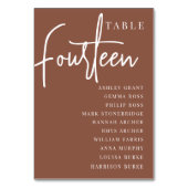 Rust Hand Scripted Table FOURTEEN + Guest Names Tischnummer (Vorderseite)