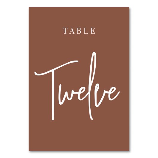 Rust Hand Scripted Table TWELVE Tischnummer (Vorderseite)