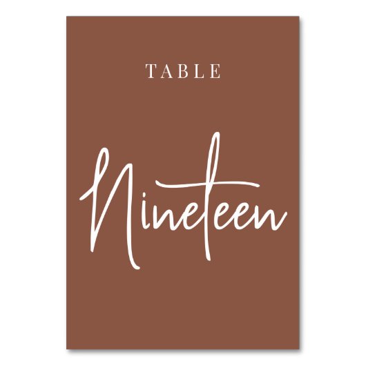 Rust Hand Scripting Table NINETEEN Tischnummer (Rückseite)