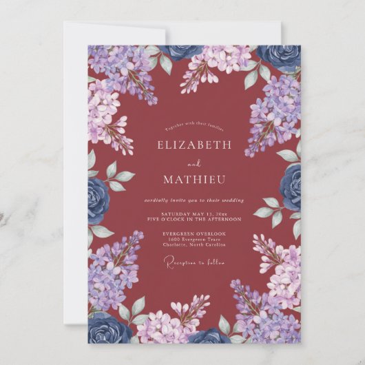 Rust Lila Eukalyptus Hochzeit Einladung (Vorderseite)