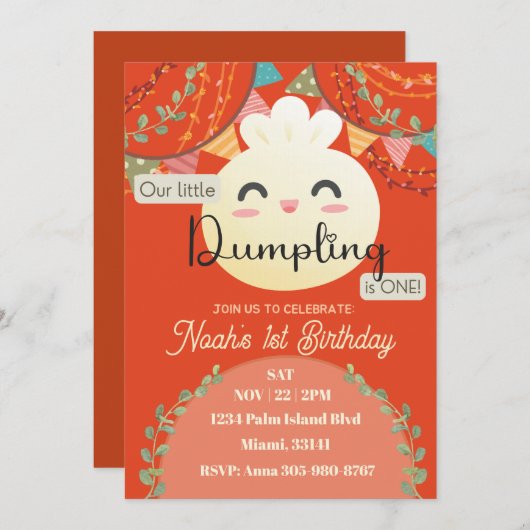 Rust Little Dumpling Einladung zum ersten Geburtst (Vorne/Hinten)