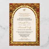 Rust marokkanisches Muster Sikh Arch Wedding Gold Folieneinladung (Vorderseite)