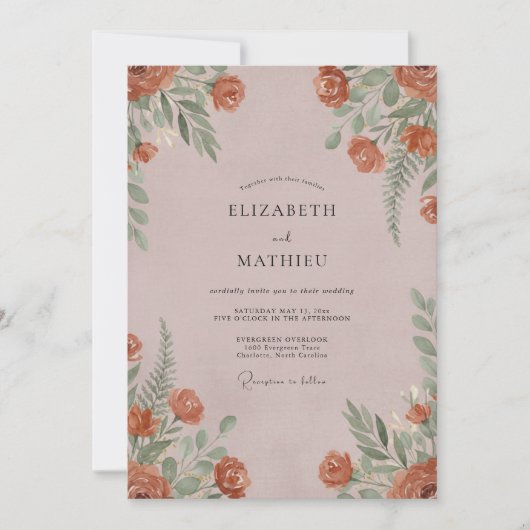 Rust-Mauve-Farn-Hochzeit Einladung (Vorderseite)