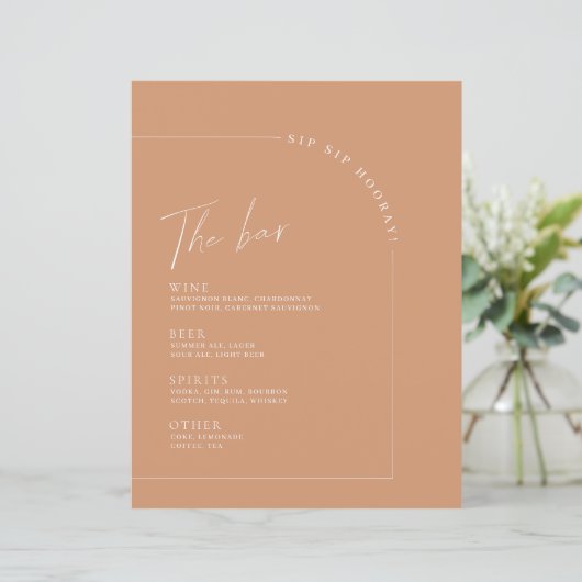 Rust Minimalistisch Calligraphy Wedding Bar Menu (Stehend Vorderseite)