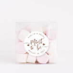 Rust | Mint to Be Personalized Wedding Favor Runder Aufkleber<br><div class="desc">Punny wedding favor stickers feature "mint to be" in earth tone rust hand lettered script accented with hearts. Personalize with your names and wedding date.</div>