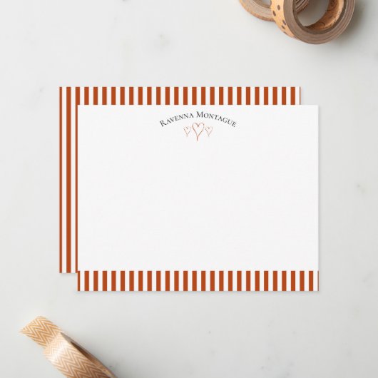 Rust Modern Open Hearts Striped Note Card Mitteilungskarte (Vorderseite/Rückseite Beispiel)