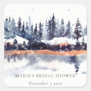 Rust Navy Winter Kiefernwald Schnee Brause Shower Quadratischer Aufkleber