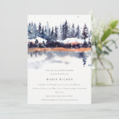 Rust Navy Winter Pine Forest Snow Brautparty Einladung (Stehend Vorderseite)