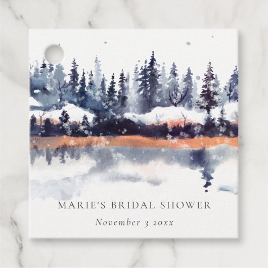 Rust Navy Winter Pine Forest Snow Brautparty Geschenkanhänger (Vorderseite)