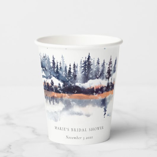 Rust Navy Winter Pine Forest Snow Brautparty Pappbecher (Rückseite)