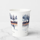 Rust Navy Winter Pine Forest Snow Brautparty Pappbecher (Links)