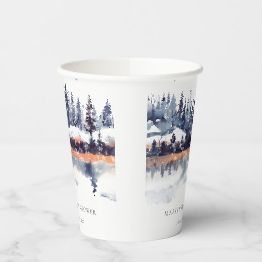 Rust Navy Winter Pine Forest Snow Brautparty Pappbecher (Links)