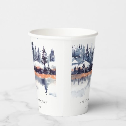 Rust Navy Winter Pine Forest Snow Brautparty Pappbecher (Rechts)