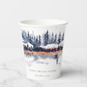 Rust Navy Winter Pine Forest Snow Brautparty Pappbecher (Vorderseite)