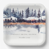 Rust Navy Winter Pine Forest Snow Brautparty Pappteller (Vorderseite)