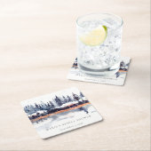 Rust Navy Winter Pine Forest Snow Brautparty Rechteckiger Pappuntersetzer (Vor Ort)