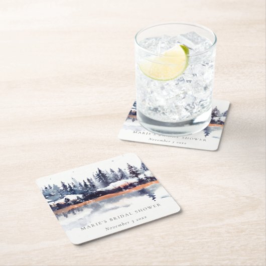 Rust Navy Winter Pine Forest Snow Brautparty Rechteckiger Pappuntersetzer (Vor Ort)