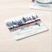 Rust Navy Winter Pine Forest Snow Brautparty Rechteckiger Pappuntersetzer (angewinkelt)