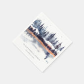 Rust Navy Winter Pine Forest Snow Brautparty Serviette (Ecke)