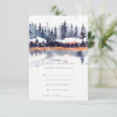 Rust Navy Winter Pine Forest Snow Wedding RSVP Begleitkarte (Stehend Vorderseite)