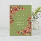 Rust Olive Wildblumen-Hochzeit Einladung (Stehend Vorderseite)