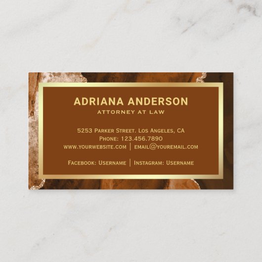 Rust Orange Agate Rechtsanwalt Gold Pen Nib Visitenkarte (Rückseite)