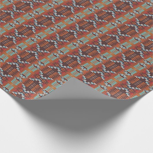 Rust Orange Aqua Türkis Dark Brown Mosaik Kunst Geschenkpapier (Ecke)