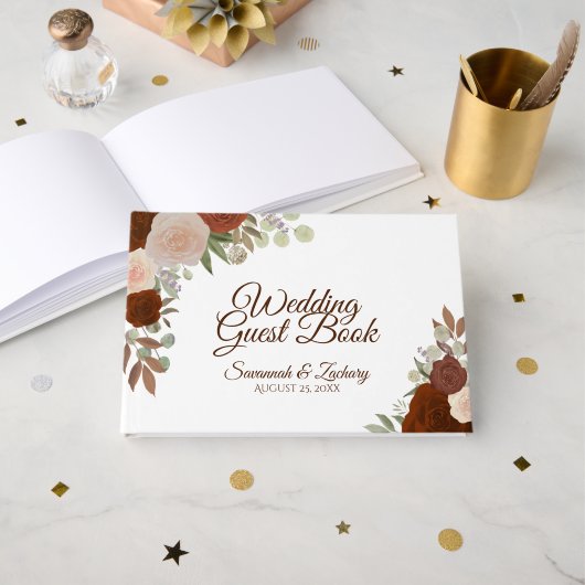 Rust Orange Autumn Floral Elegant Boho Hochzeit Gästebuch (Vorderseite Offen)