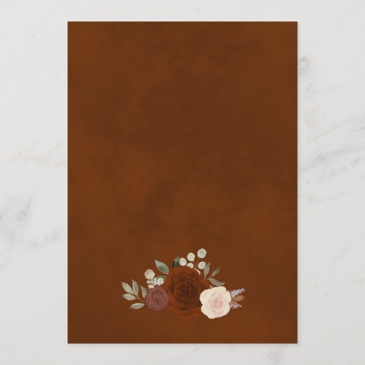 Rust Orange Autumn Floral Elegant Boho Hochzeit Menükarte (Rückseite)