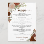 Rust Orange Autumn Floral Elegant Boho Hochzeit Menükarte (Vorderseite)