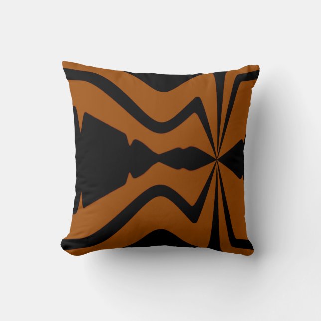 Rust Orange Black Abstrakt Sound Wave Design Kissen (Vorderseite)