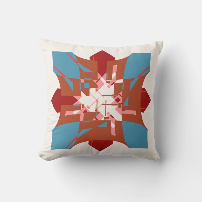 Rust Orange Blue Abstrakt Red Floral like Design Kissen (Vorderseite)
