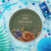 Rust Orange Blue Floral Green Geburtstag Pappteller (Party)