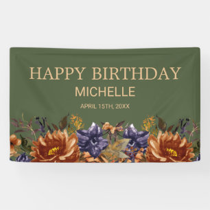 Rust Orange Blue Floral Green Geburtstag Willkomme Banner