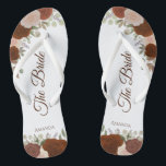 Rust Orange Boho Herbstliche Rose Hochzeit der Bra Badesandalen<br><div class="desc">Tanzen Sie die Nacht mit diesen schönen Hochzeitsflip-Flops. Sie sind für die Braut konzipiert und zeichnen sich durch ein rustikales und dennoch elegantes Design aus, mit handgemalten Aquarellfarben-Rose und Herbstgartenblättern in Rost-, Terrakotta-, Korallenpfirsich- und Brauntönen. Eine schöne Art, extravagant und angemessen bleibe, während Sie Ihren Füßen eine Pause nach einem...</div>