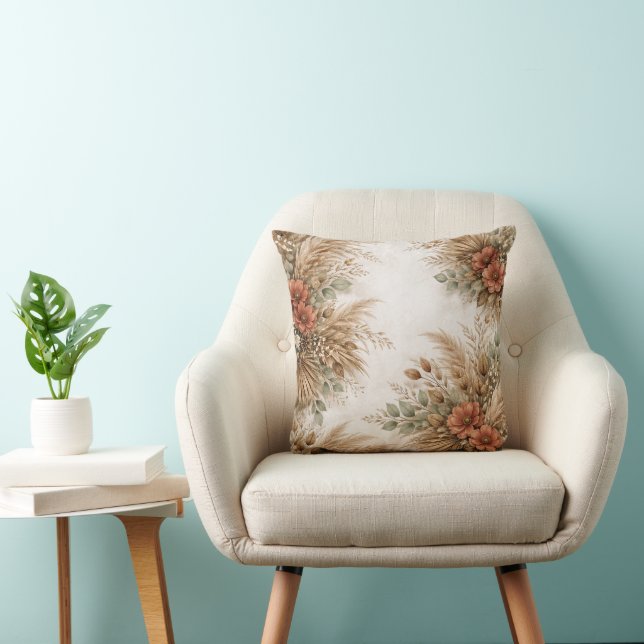 Rust Orange Boho Pampas Harvest Bouquet Kissen (Stuhl )