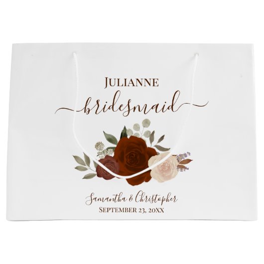 Rust Orange Boho Roses Wedding Bridesmaid Große Geschenktüte (Vorderseite)
