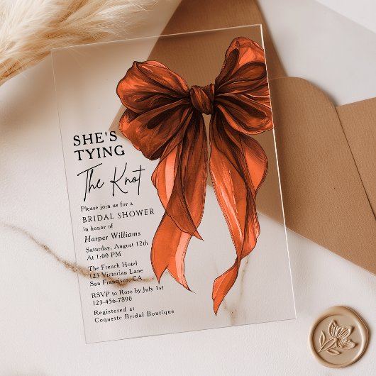 Rust Orange Bow She's Tying The Knot Bridal Shower Acryleinladungen