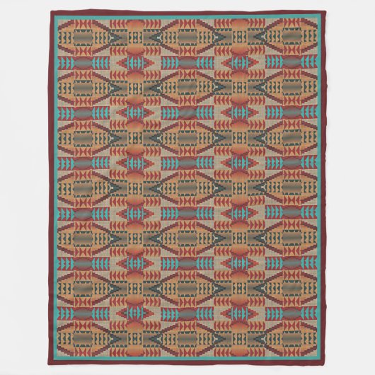 Rust Orange Brown Türkquoise Aquamarin Blue Tribal Fleecedecke (Vorderseite)