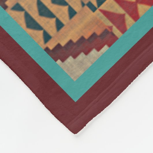 Rust Orange Brown Türkquoise Aquamarin Blue Tribal Fleecedecke (Ecke)